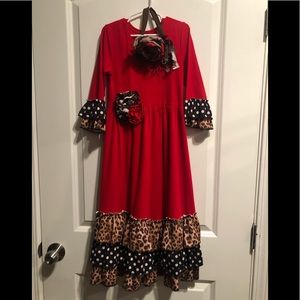 Girls red leopard polka dot maxi dress